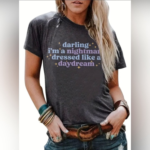 Womens Taylor Swift Gray Short Sleeve Nightmare Dressed Like A Daydream Tee - Picture 1 of 9